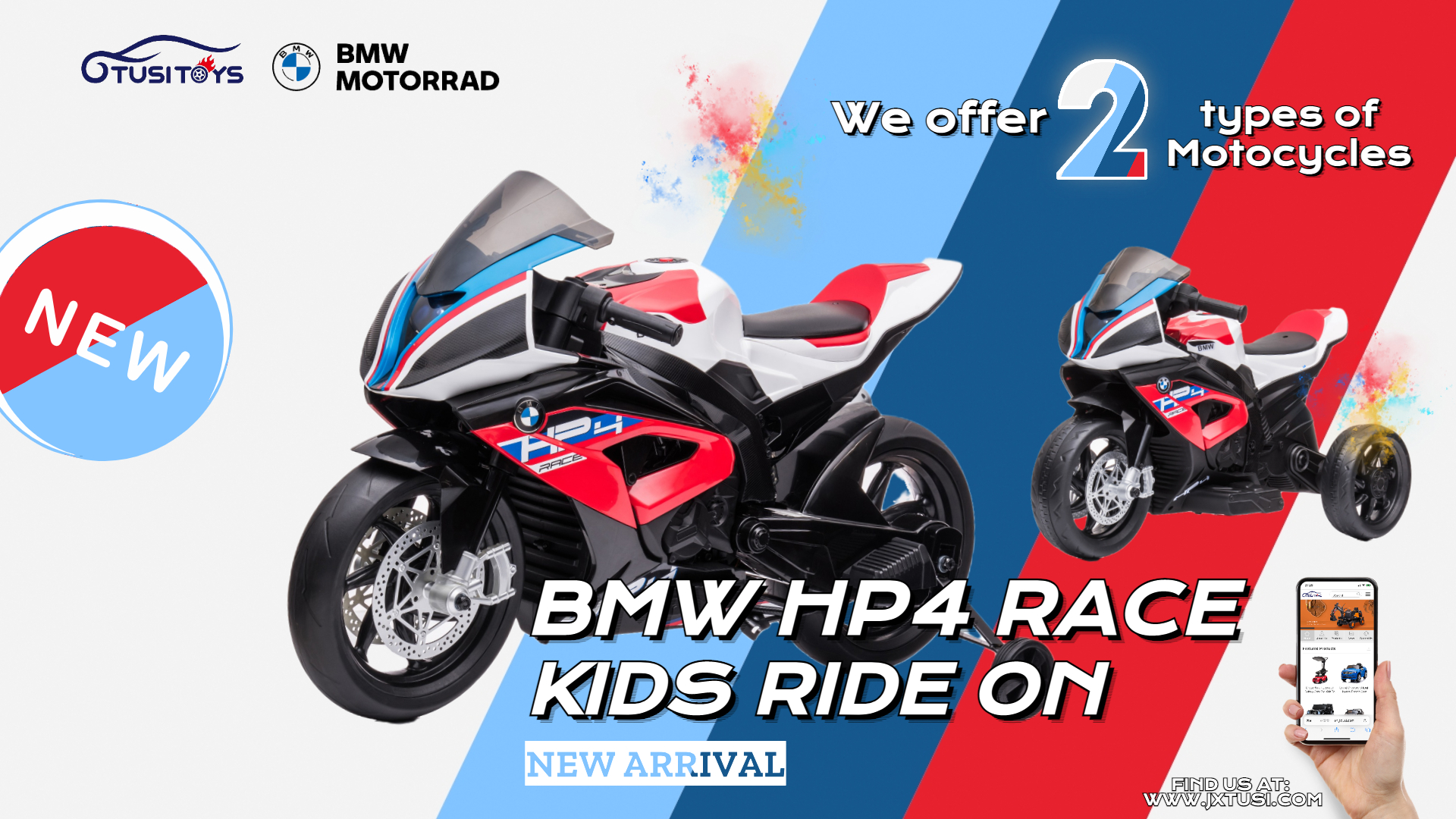 Verwelkom de frisse nieuwe aankomst van onze BMW HP4 Race-kinderritjes vanaf de lente van dit jaar