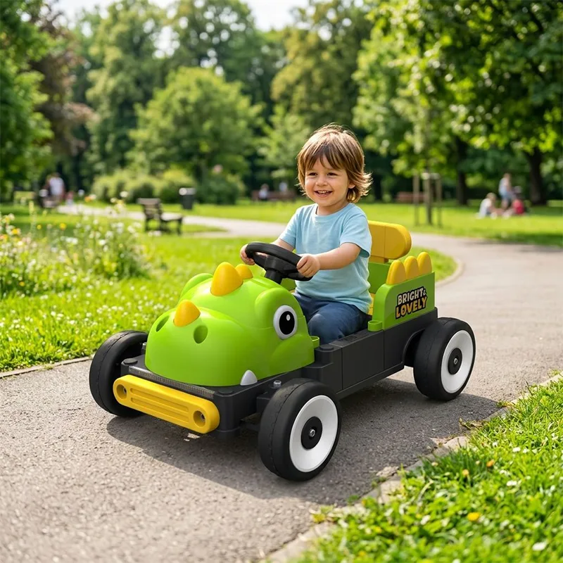 Dinosaurusvorm 12V elektrische auto voor kinderen met dubbele motoren